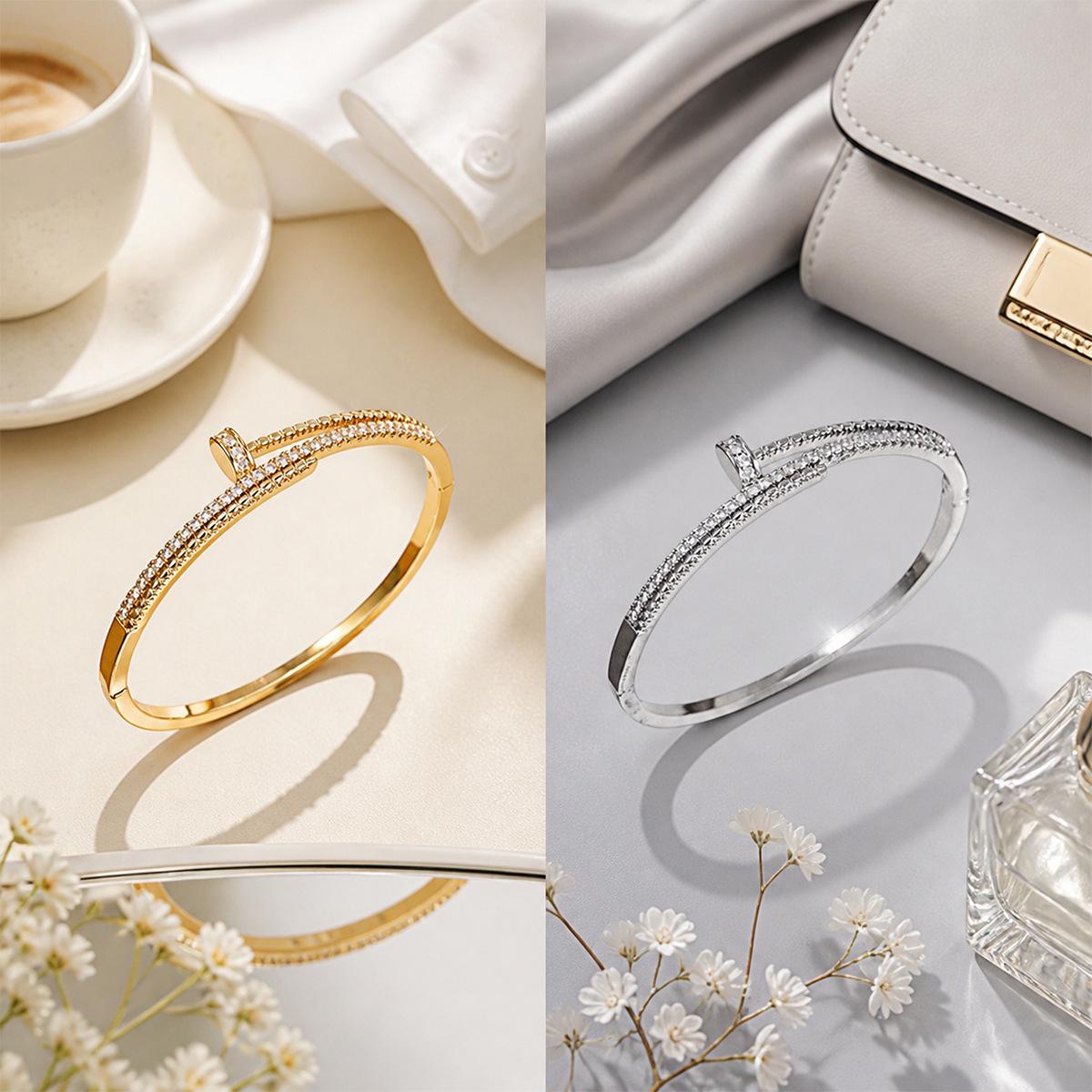 European and American Style Versatile Copper Zircon Nail Bracelet with Diamond-Studded Starry Design, Fashionable Classic Bracelet for Export