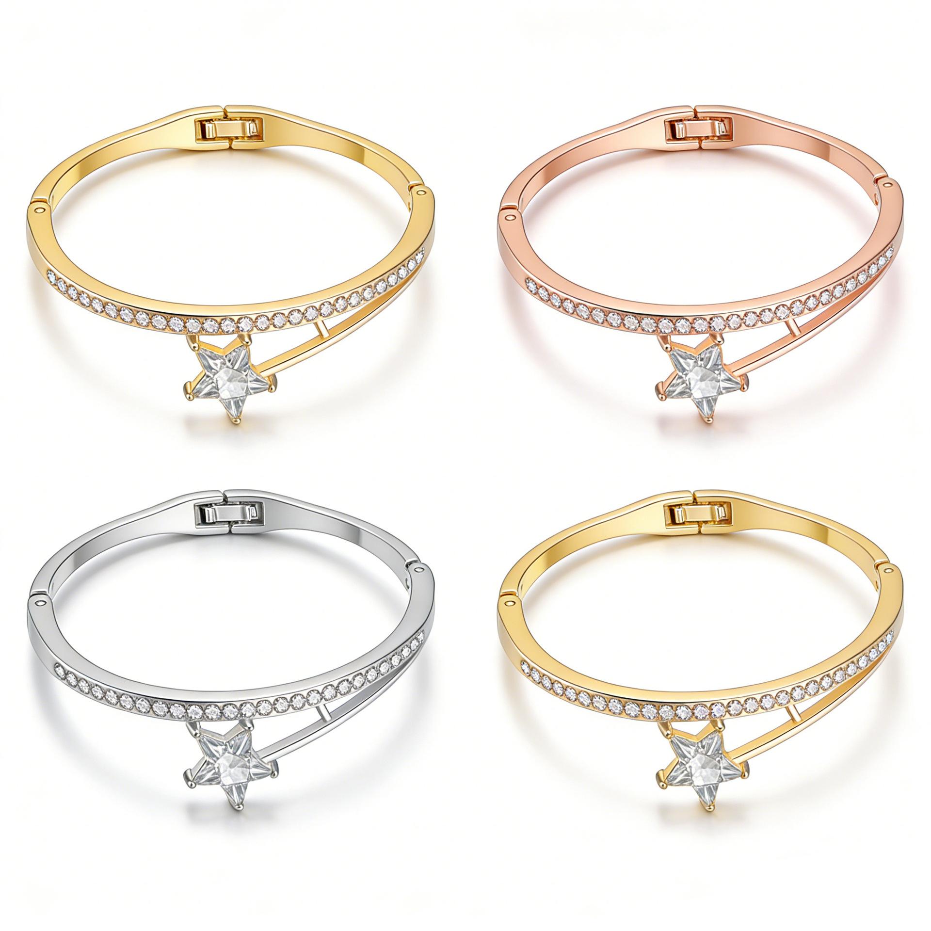 European and American Fashion Diamond-Encrusted Star Bracelet for Women, Rose Gold Zinc Alloy High-End Bracelet, Simple and Versatile Cross-Border Jewelry