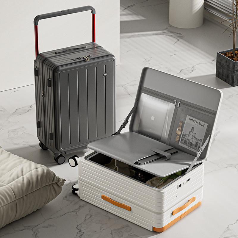 Side Opening Suitcase for Women 24inch Multifunctional Wide Trolley Case with Deep Compartment and Large Capacity 20inch Silent Wheels Suitcase for Men