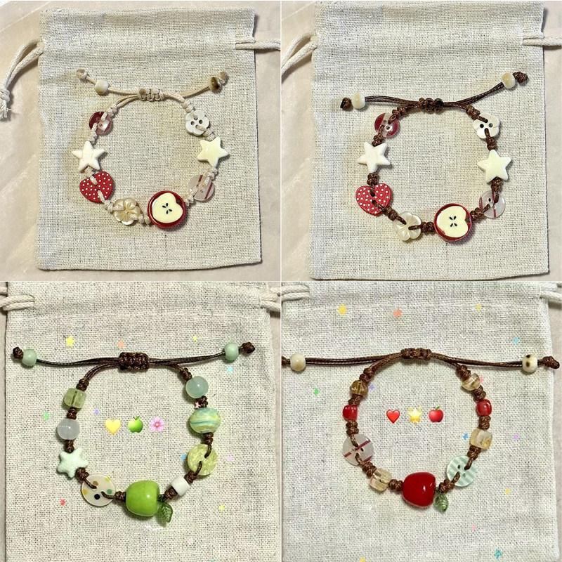 Apple Paradise Handmade Colorful Beaded Bracelet with Buttons, Cute and Sweet, Fresh 2026 New Style Jewelry