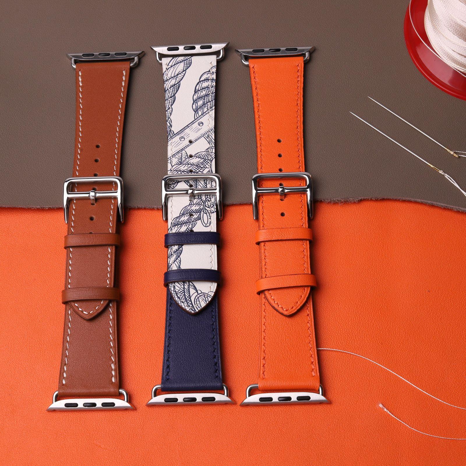 Suitable for Apple Watch Series 11 Apple Watch Strap Iwatchs10 Genuine Leather Se3 Strap Hermès