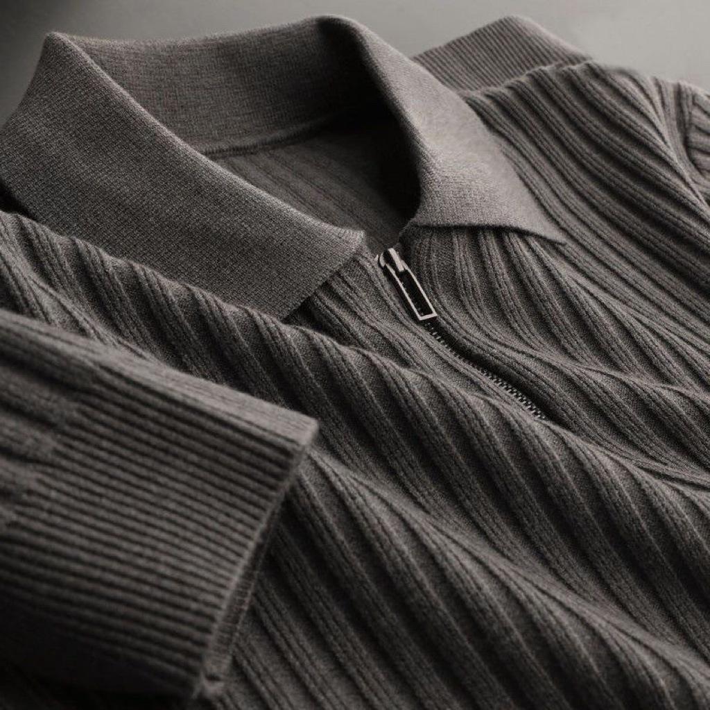 Lapel Knitted Polo Shirt Warm Pit Sweater Men's 2025 Spring & Fall Light Business Half-Zip Bottoming Top Trbottomy