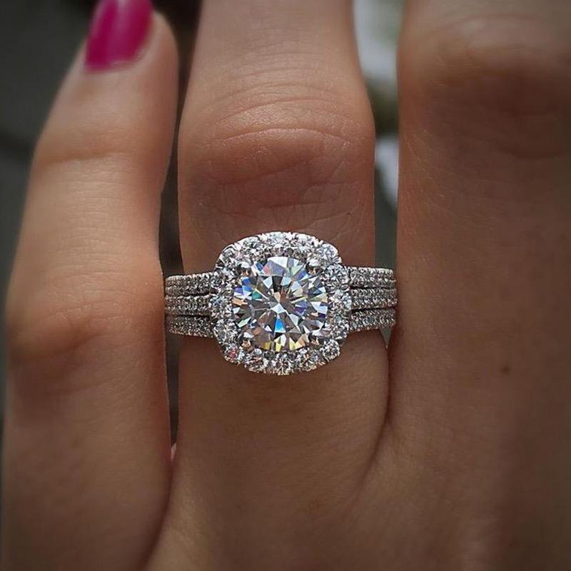 Sanjie cross-border temu new fashion ring full diamond zircon jewelry wedding simple fashion silver jewelry women