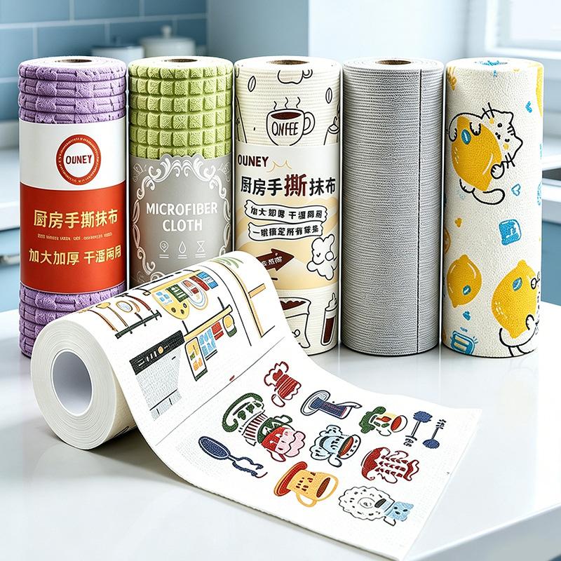 Printed Tear-Off Cleaning Cloth for Kitchen, Dishwashing, and Household Use, Thick Absorbent Tear-Off Cloth