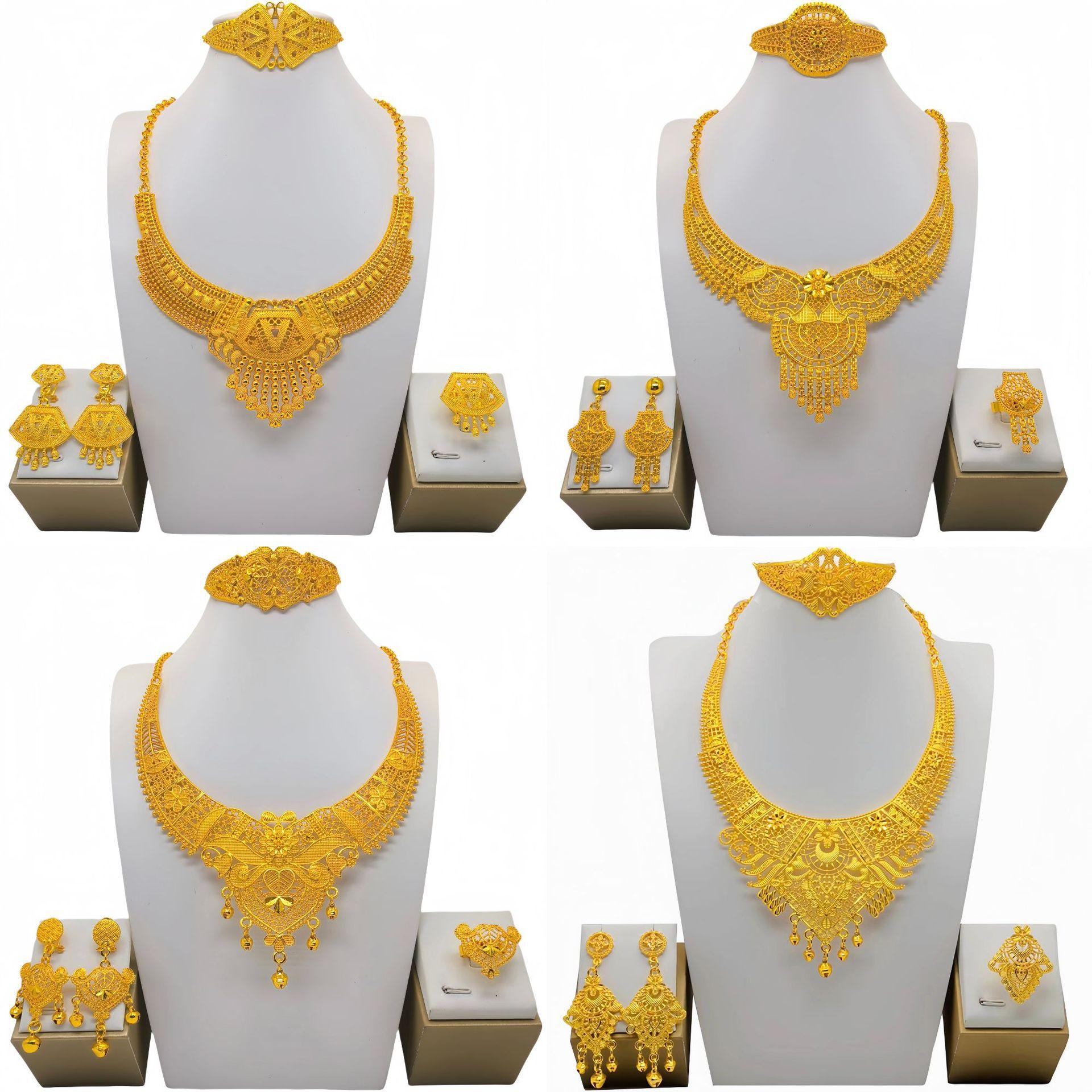 Middle Eastern Jewelry Dubai Jewelry Bridal Jewelry Set Vietnam Indian Banquet Necklace Earrings Ring Bracelet Ready in Stock