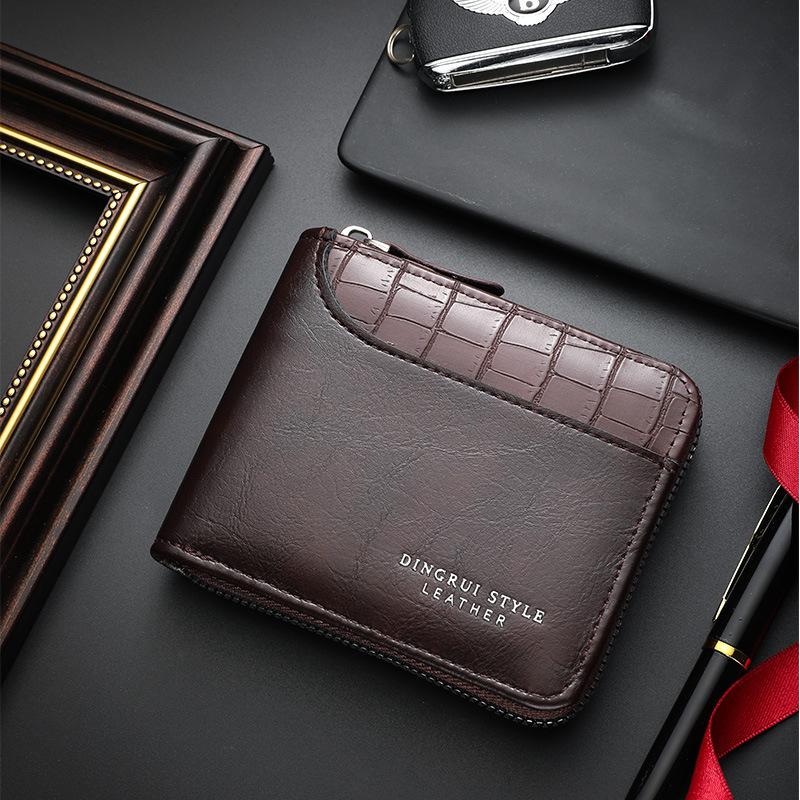 Men's Short Zipper Wallet Stitching Large Capacity Zipper Coin Purse Multi-Card Wallet