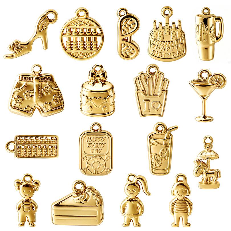 Cartoon children's themed food pendant 18K gold stainless steel pendant DIY jewelry accessories exclusively for cross-border sales