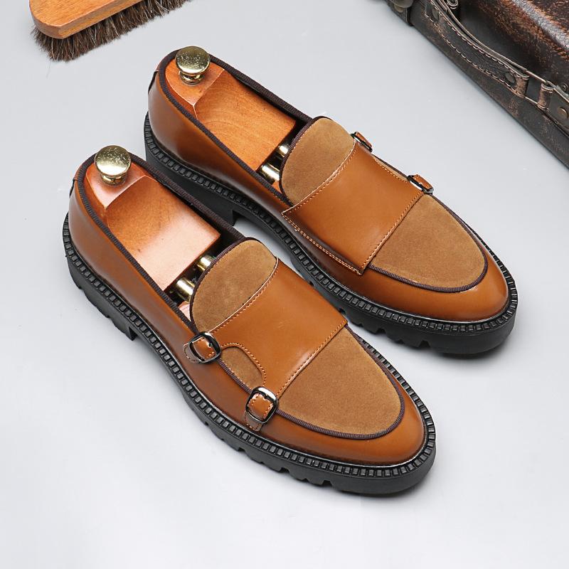 8671 Loafers Handsome Horsebit Small Leather Shoes Men's Casual Slip-On Thick Sole Heightening Loafers