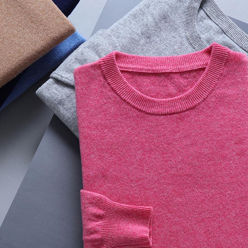 Autumn and winter large size round neck knitted base shirt loose pullover long sleeve sweater middle-aged gentleman knitted solid color men's sweater