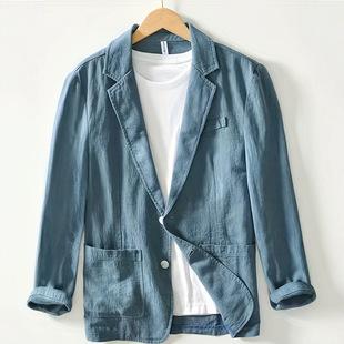Cross-border men's clothing Amazon bestseller men's casual suit single-layer jacket solid color cotton-linen casual fashion men's top