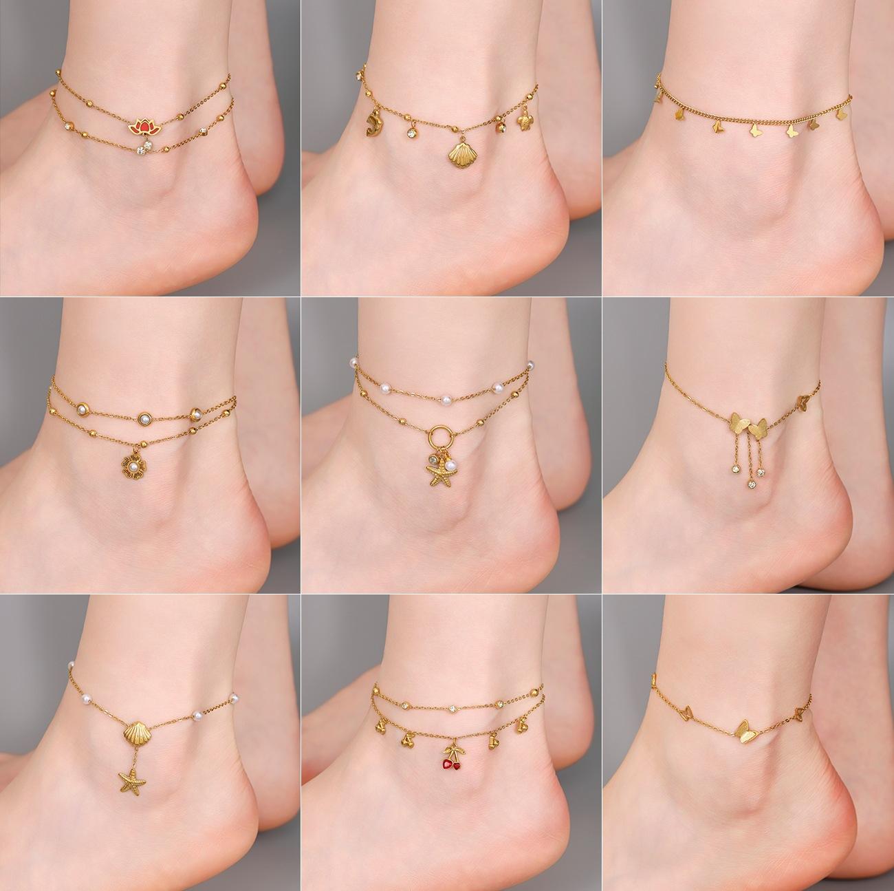 Popular in-stock titanium steel anklets collection for summer, non-fading, simple and high-end fashion for women, versatile, European and American cross-border wholesale