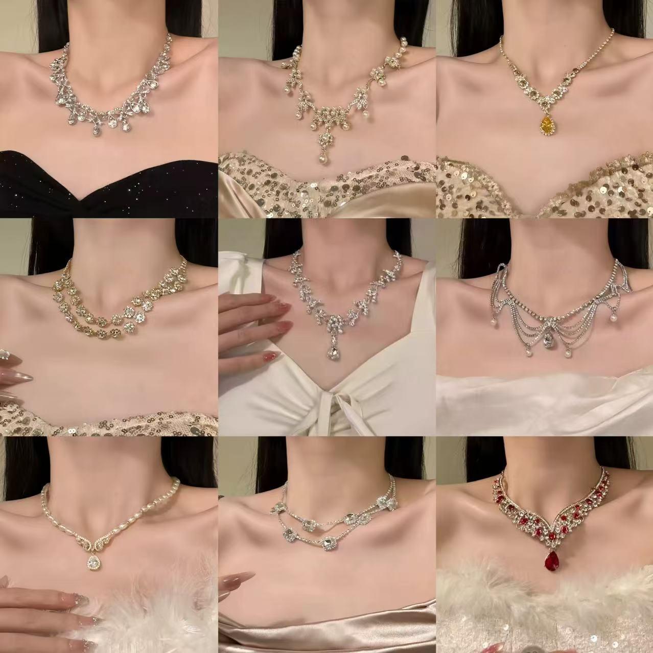 Brilliant Starlight Bridal Sparkling Diamond Water Drop Necklace and Earrings Set Luxurious and High-End Wedding Fashion Accessories