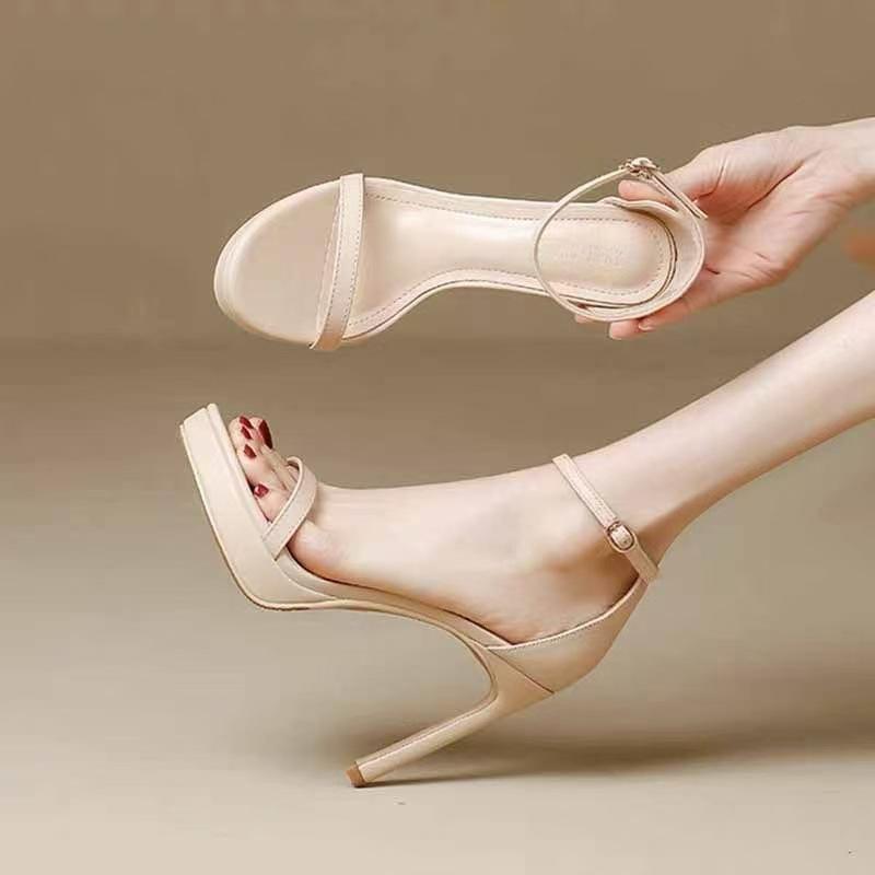 2024 New Summer Internet Celebrity High-Heeled Shoes with Sexy and Versatile 12cm Stiletto Silver Waterproof Platform Sandals for Women