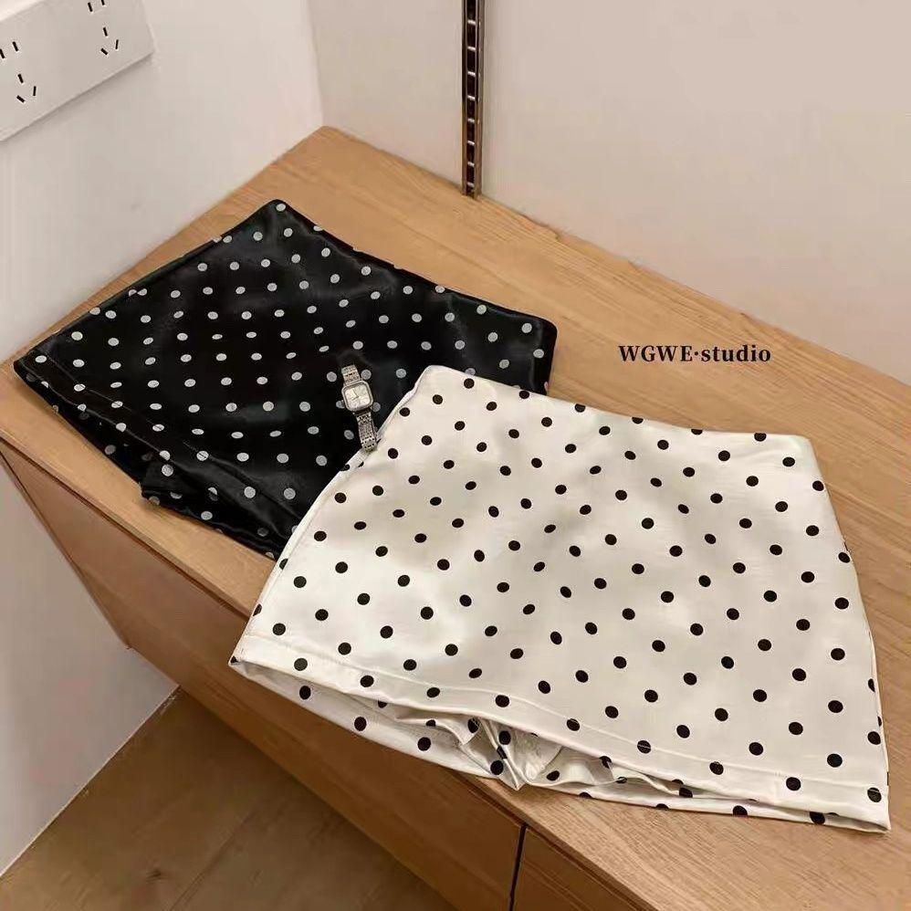 Elegant Satin Polka Dot Simple Skirt for Women, New Spring and Summer Style, Slimming Low-Waist Hip-Hugging Skirt, Age-Reducing A-Line Short Skirt