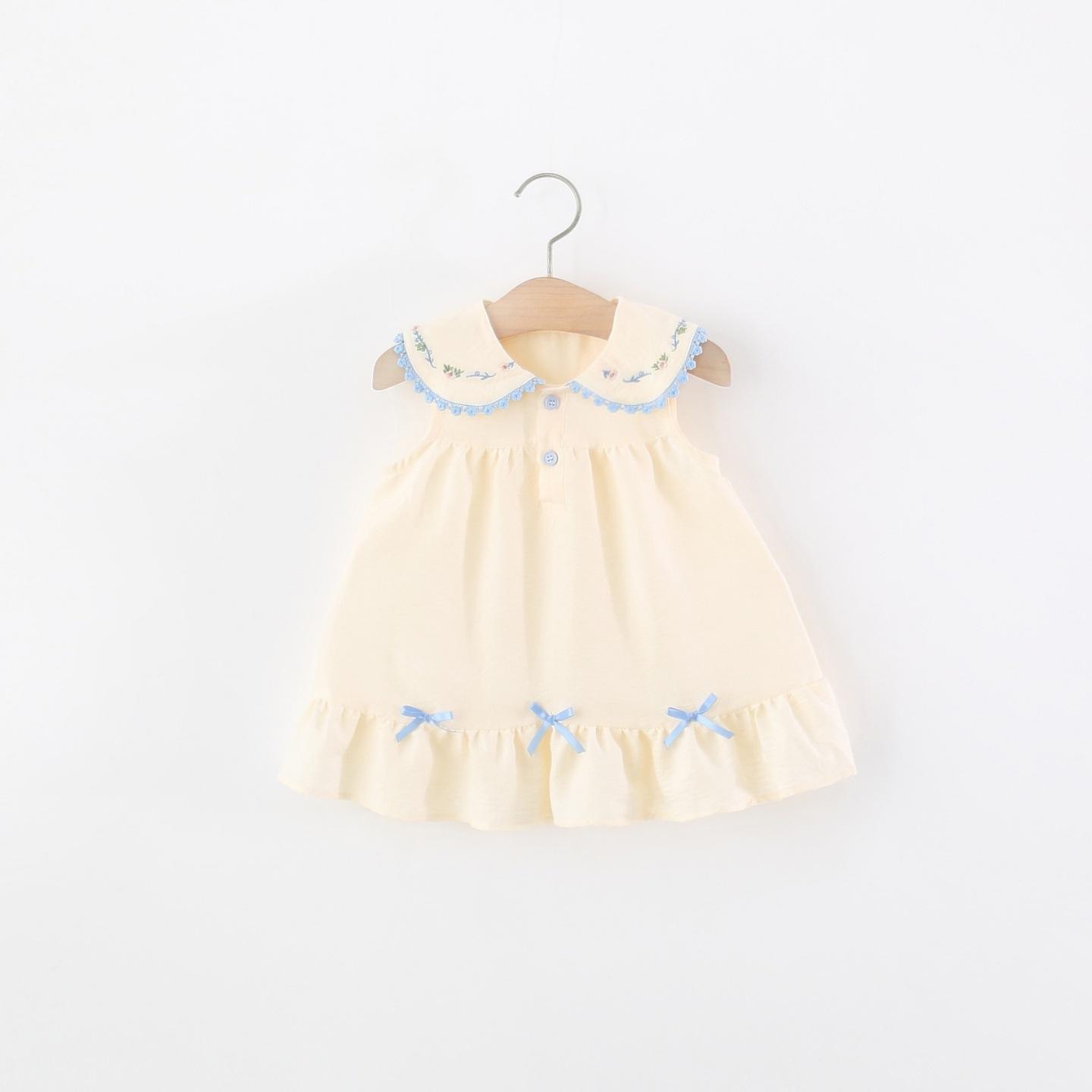 Children's Clothing Girls' Sleeveless Dress Summer Baby Girl's Preppy Style Doll Collar Single-Layer Cotton Mini Skirt