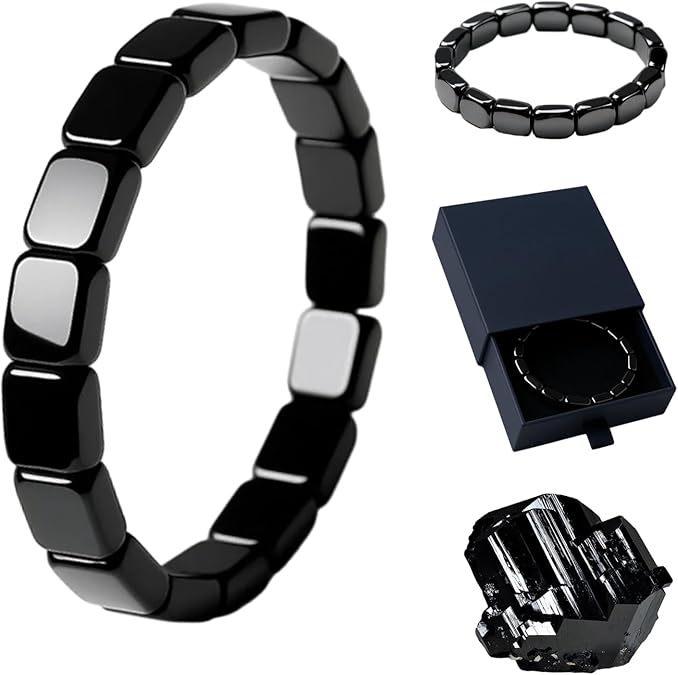 Cross-Border Amazon Best-Selling Hematite Black Gallstone Elastic Square Beaded Bracelet for Men and Women Apple
