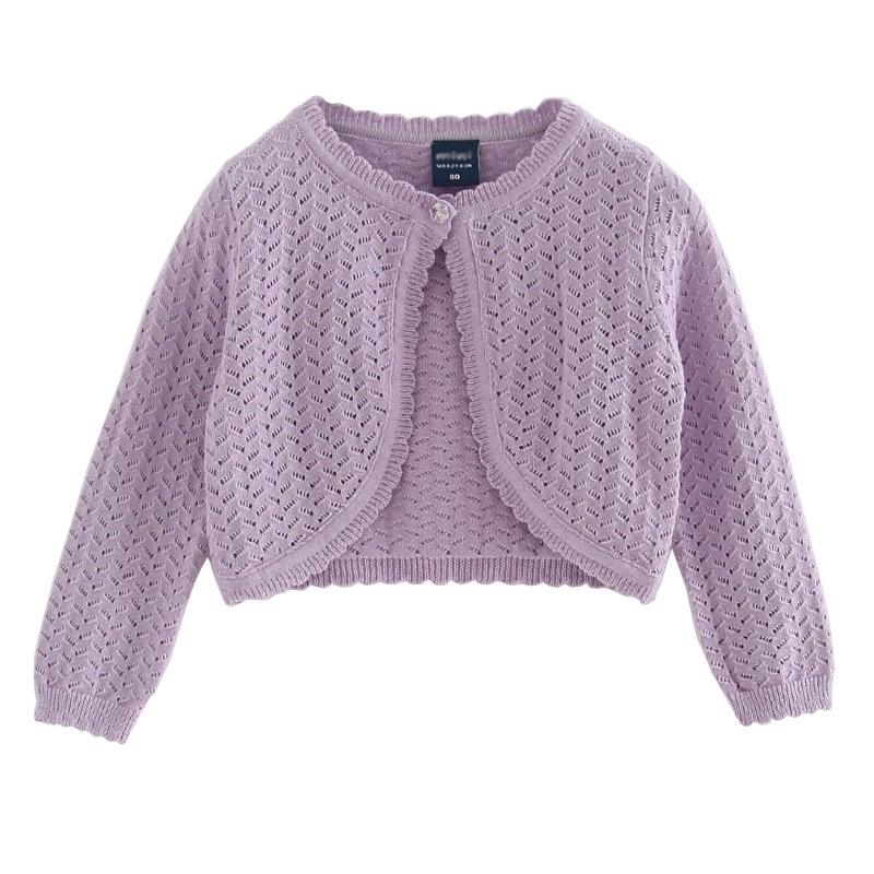 Korean-style Hollow-out Girl's One-button Shawl Long-sleeved Jacket Baby's Air-conditioning Shirt Summer Thin Children's Knitted Cardigan