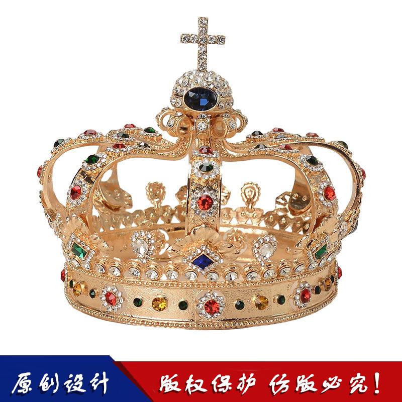 Bridal Jewelry Crown Sparkling Cake Palace Crown Alloy Headpiece Men's Prom Cross-Border Direct Sales Hair Accessory Luxury