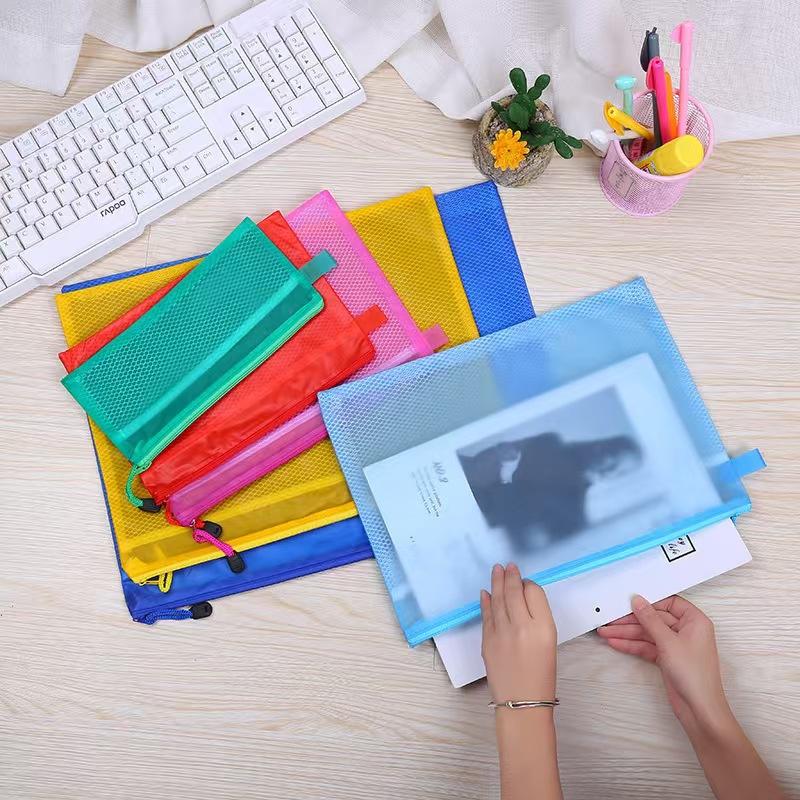 Grid Data Storage Zipper Bag Office Cultural and Educational Data Storage Bag Pvc Zipper Bag Transparent Waterproof Document Bag