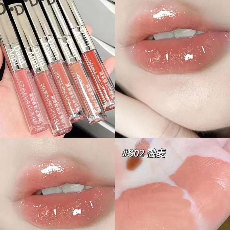 Daimanpu Square Tube Double Head Mirror Lip Glaze Not Easy to Stick Cup Cheap Student Lip Honey Lip Gloss Waterlight Women's Lipstick