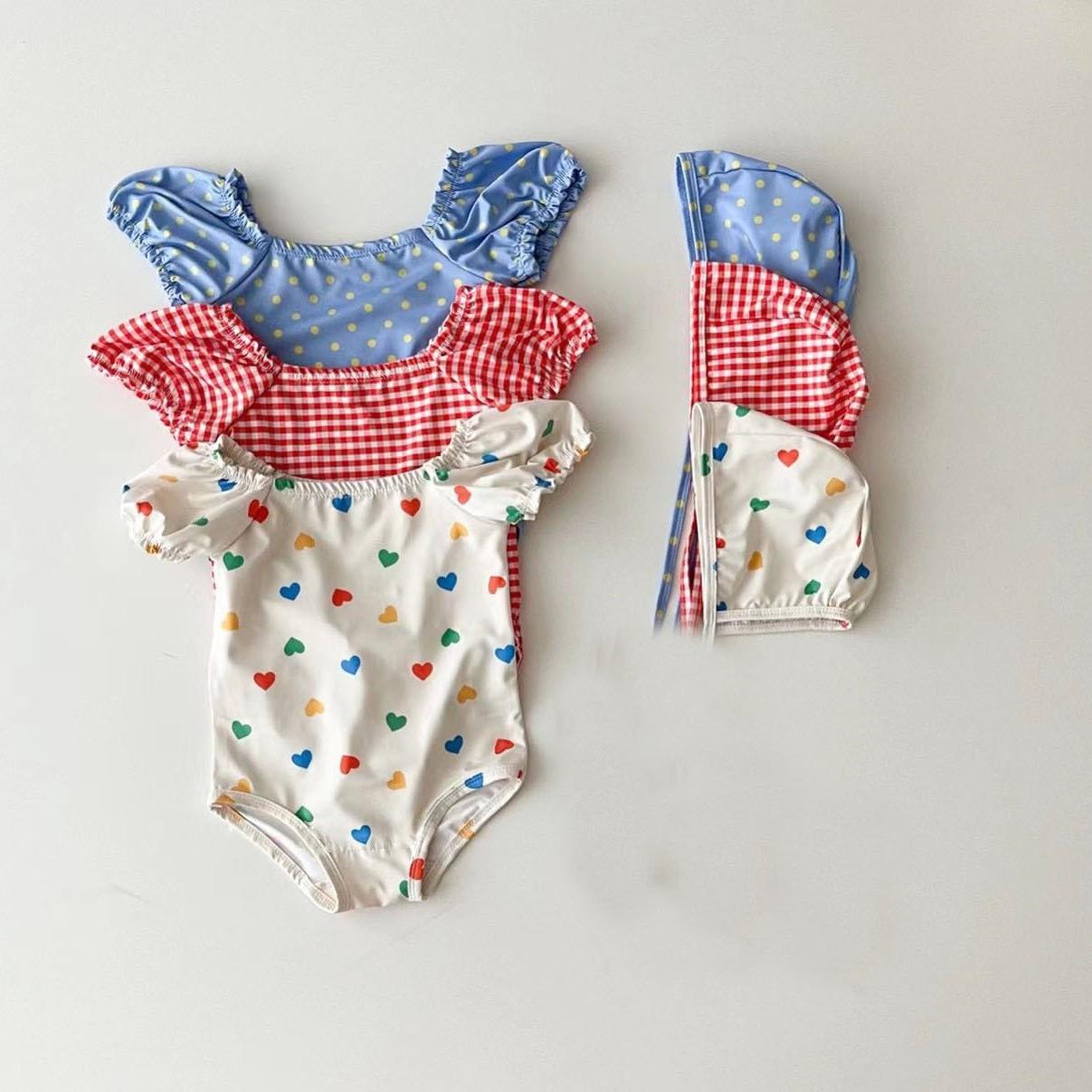 Summer Baby Girl Swimsuit and Swim Cap, Strap Romper, Baby Girl Swimming Beachwear, One-Piece Outfit