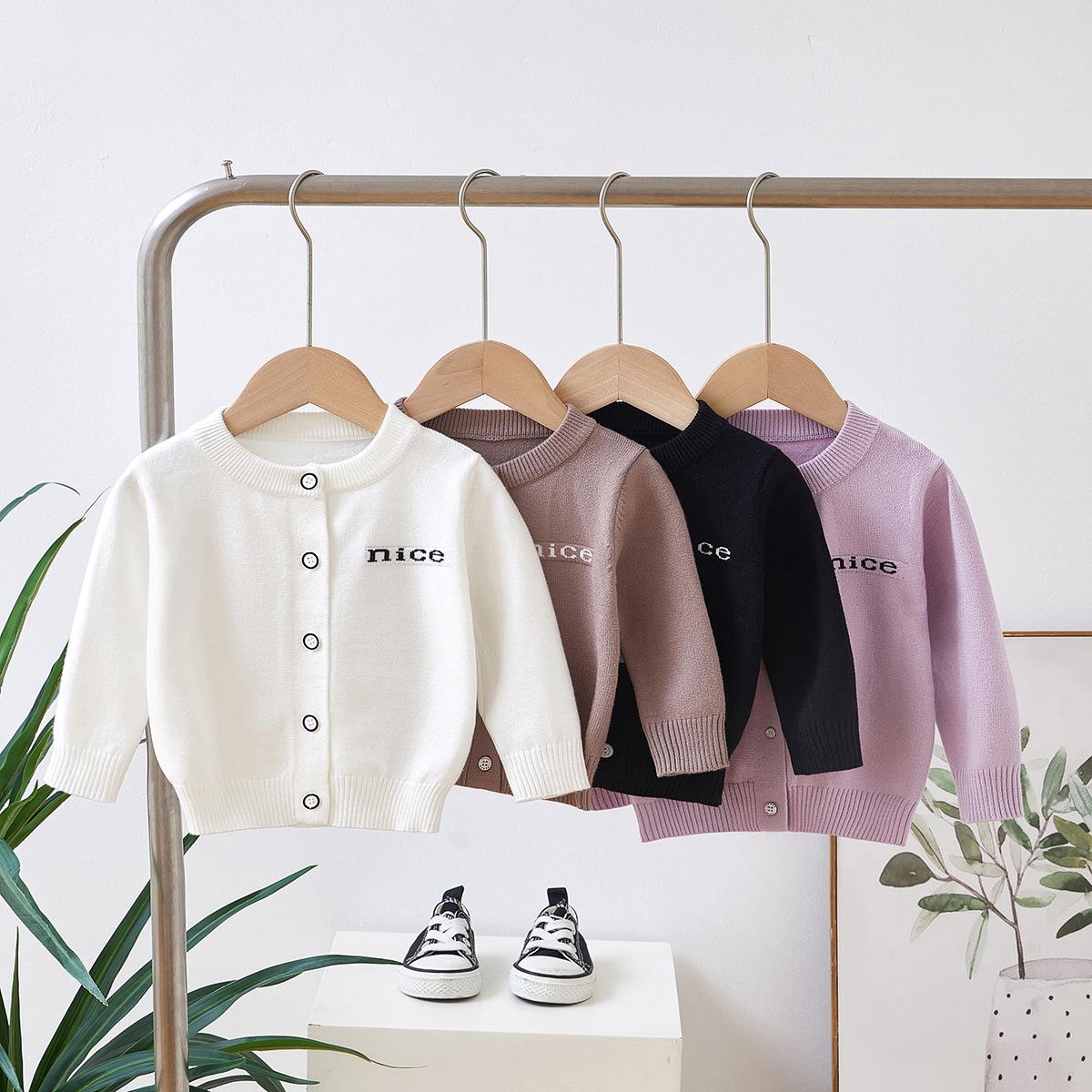 Live supply 2025 new children's sweater spring baby round neck solid color coat girls cotton knitted cardigan