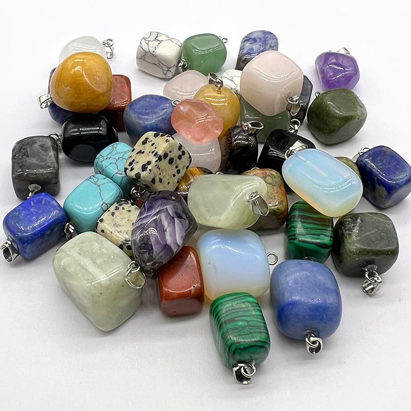 Natural Crystal Agate Amethyst Tiger's Eye Irregular Pendant Cross Border Hot Selling Small Square Necklace Small Pendant