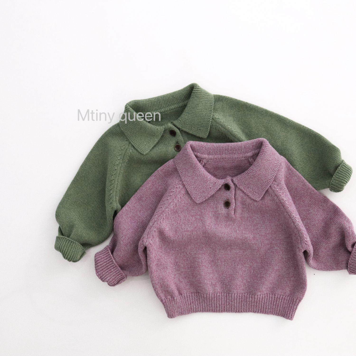 Children's polo collar knitted jacket, pure cotton pullover sweater for boys and girls, stylish autumn and winter outfit
