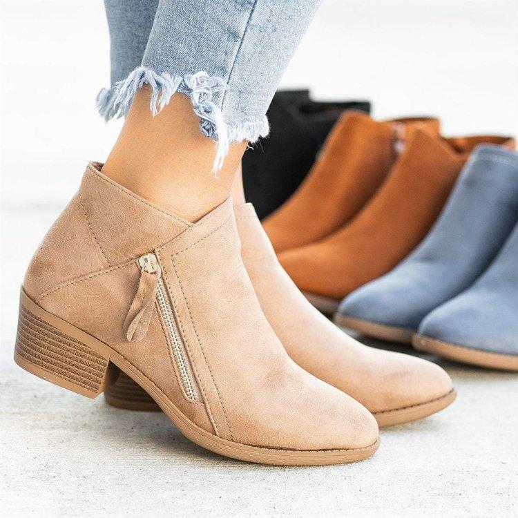 Boots with Independent Platform, Chunky Heel, Zipper, Short Boots for Women, Foreign Trade Suede, New Wish Style, Side Zipper, Large Size Women's Shoes, Martin Boots, Low
