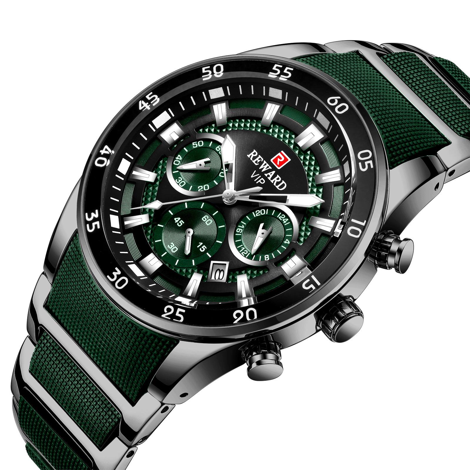 Reward Multifunctional Sports Export Three-Eye Watch Calendar Luminous Waterproof Solid Steel Band Rd81011M Men's Watch