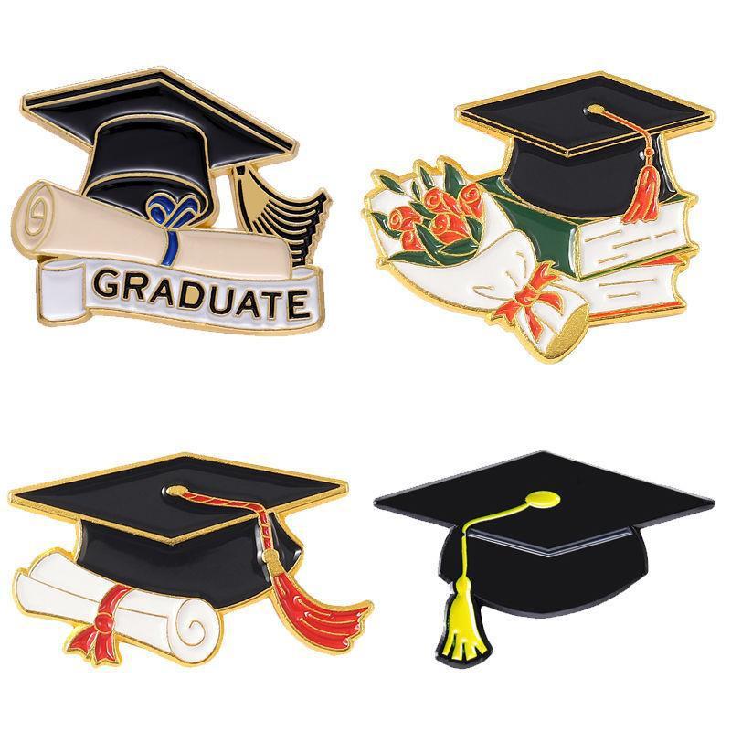 Graduation Season New Alloy Creative Series Brooch Jewelry Bouquet Certificate Bachelor's Hat Shape Painted Badge Brooch
