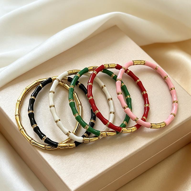 New European and American style bamboo buckle bracelet, ins fashion colorful enamel design bracelet for women, wholesale