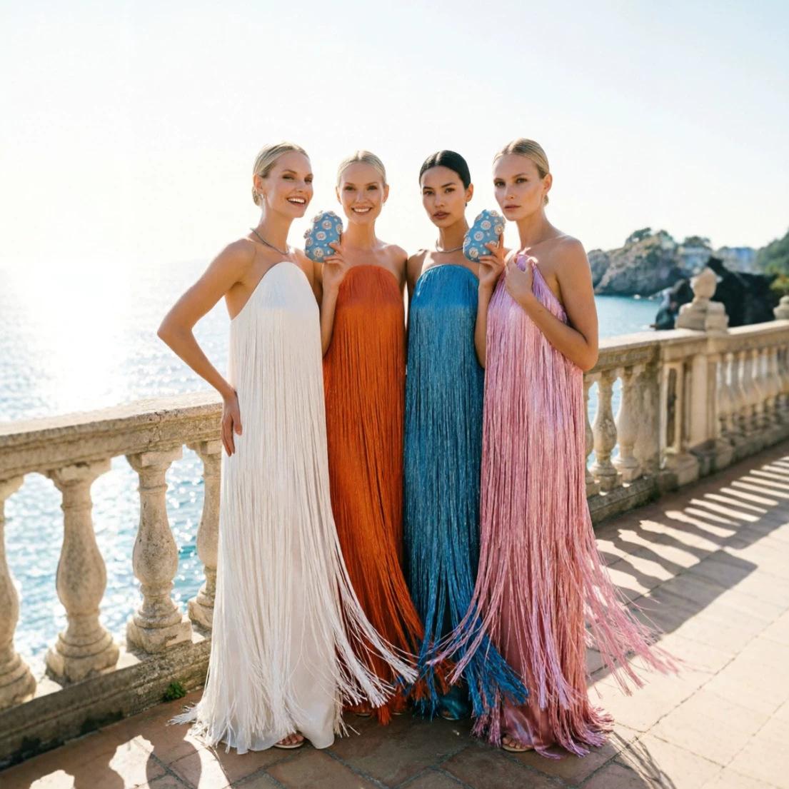 Gradient Long Tassel Gown Dress, Women's Amazon Best-Selling Sexy Evening Party Dress, Birthday Party Light Dress