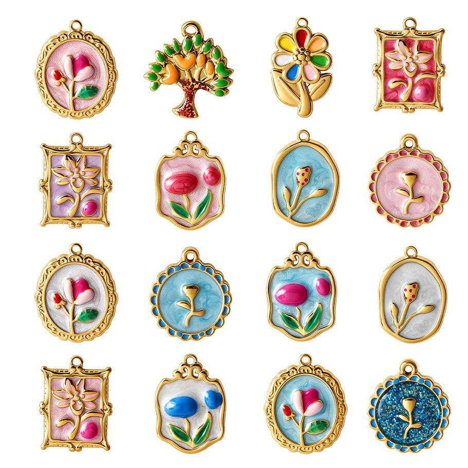 European and American cross-border floral series pendants, colorful enamel tulip pendants, DIY jewelry accessories, stainless steel accessories
