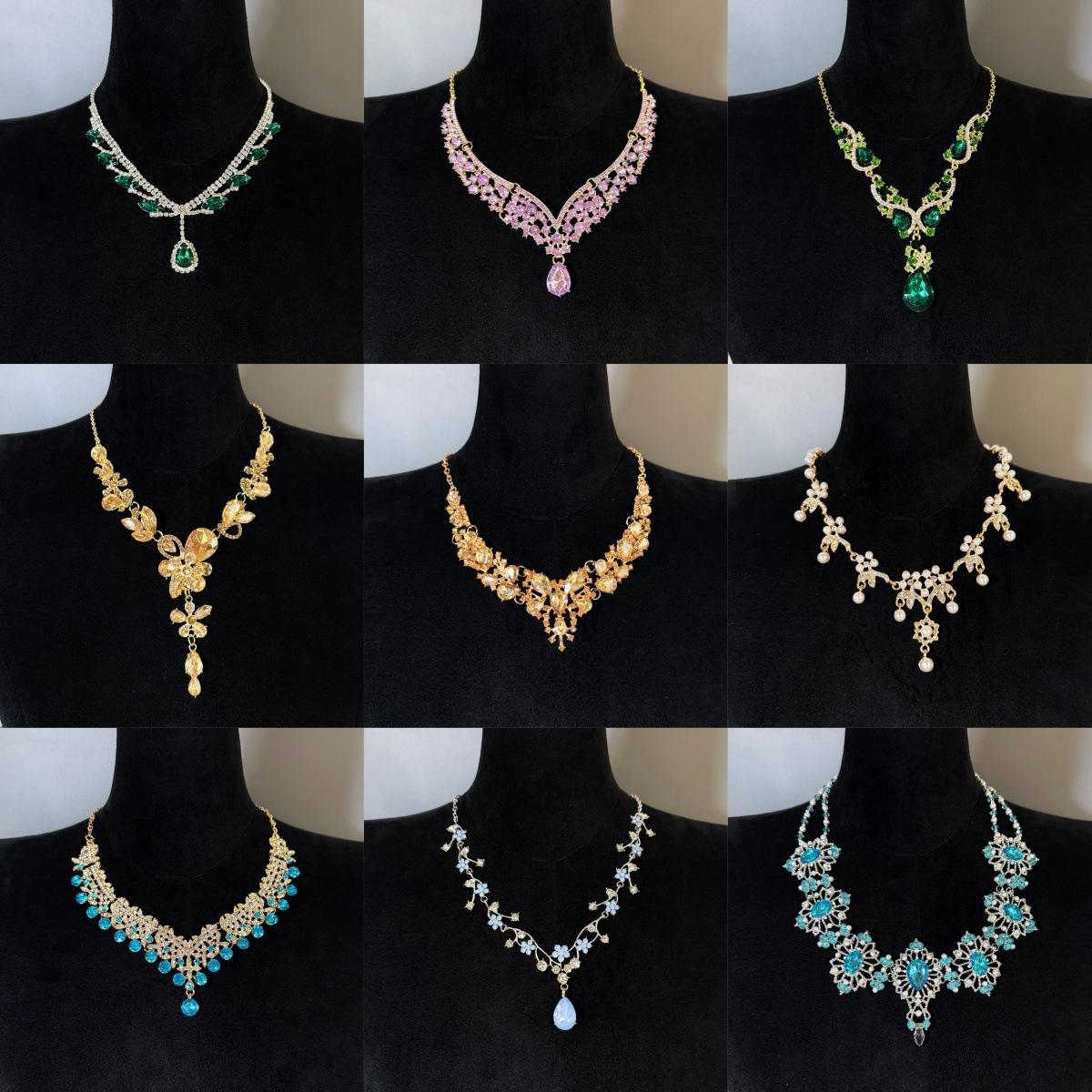 European and American cross-border hot-selling accessories, light luxury and high-end sparkling diamond party bridal dress wedding necklace accessories wholesale