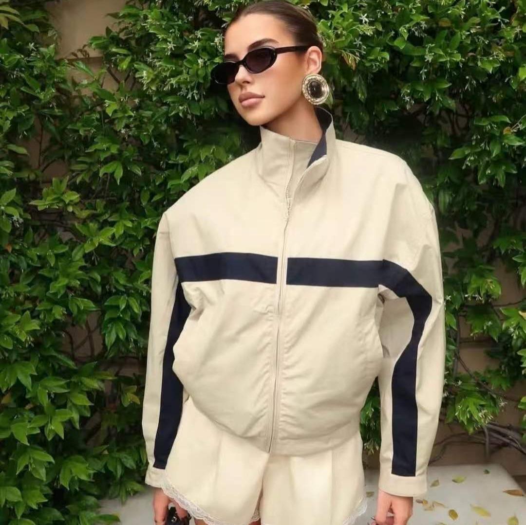Cross-border European and American women's clothing ZA AliExpress hot-selling new women's versatile stand-up collar color-block zipper jacket