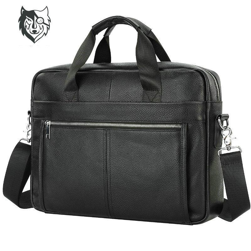 Men's Genuine Leather Handbag Business Travel Briefcase 15-inch Computer Bag Head Layer Cowhide Shoulder Crossbody Bag Cross-border