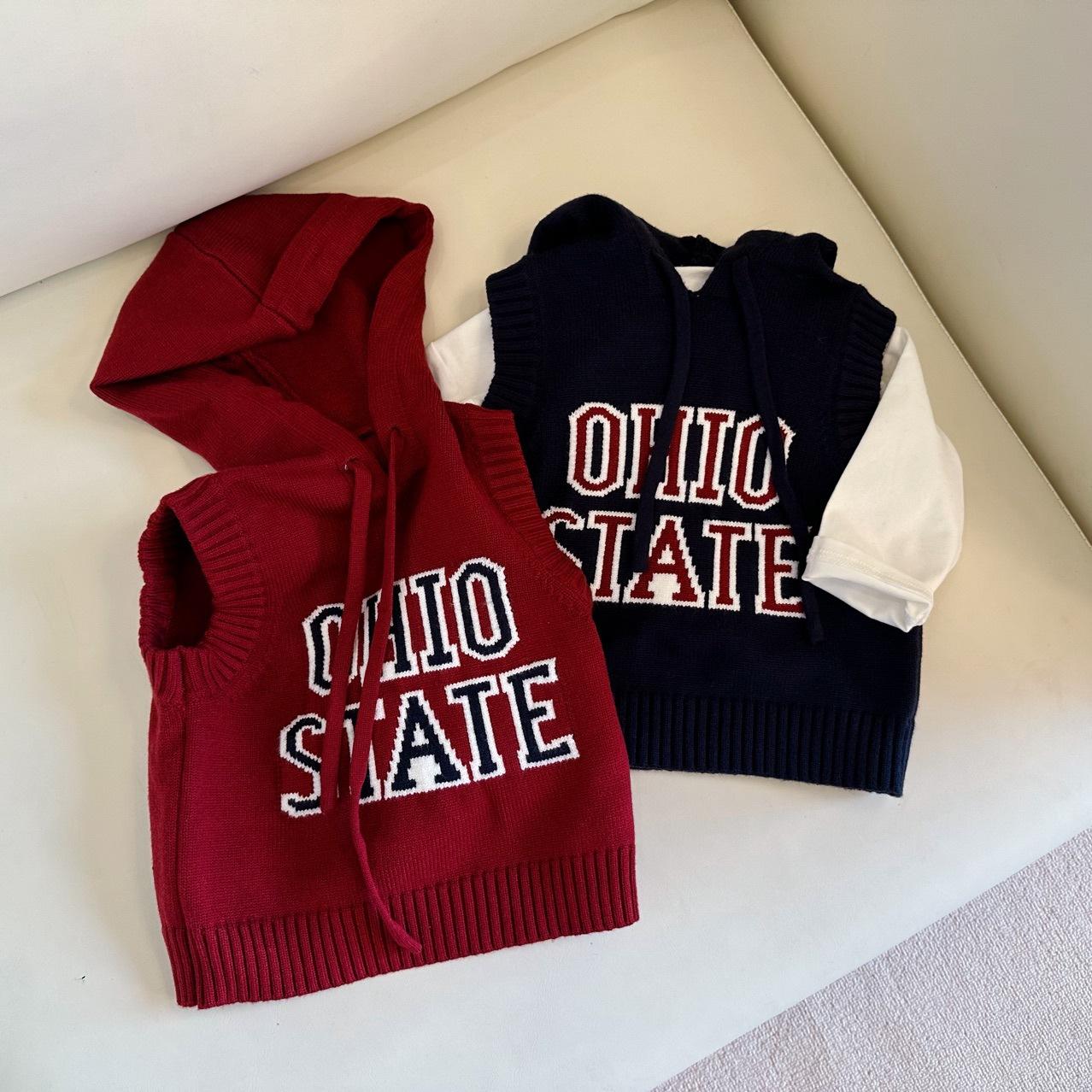 Baby sweater vest autumn new boys and girls hooded vest baby Korean style loose letter waistcoat clothes