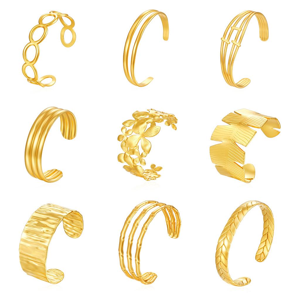 Cross-border stainless steel open bracelet women's high-end sense C- shaped oil pressure bracelet trend jewelry wholesale