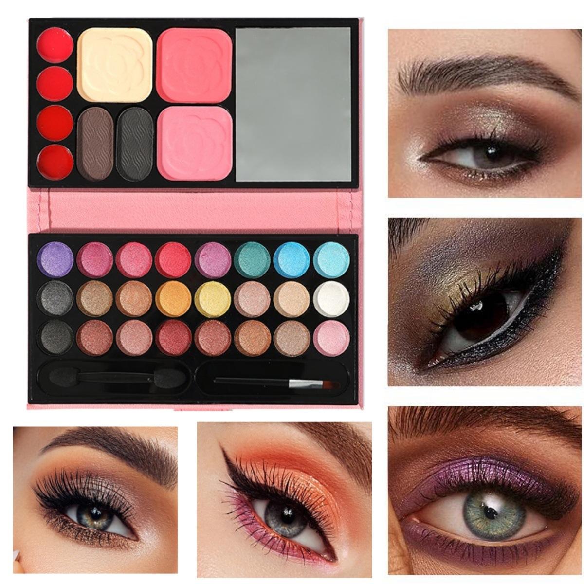 33-Color Pearlescent Matte Eye Shadow Lipstick Blush Makeup Set All-In-One Palette Beginner Portable Wallet Eye Shadow Palette