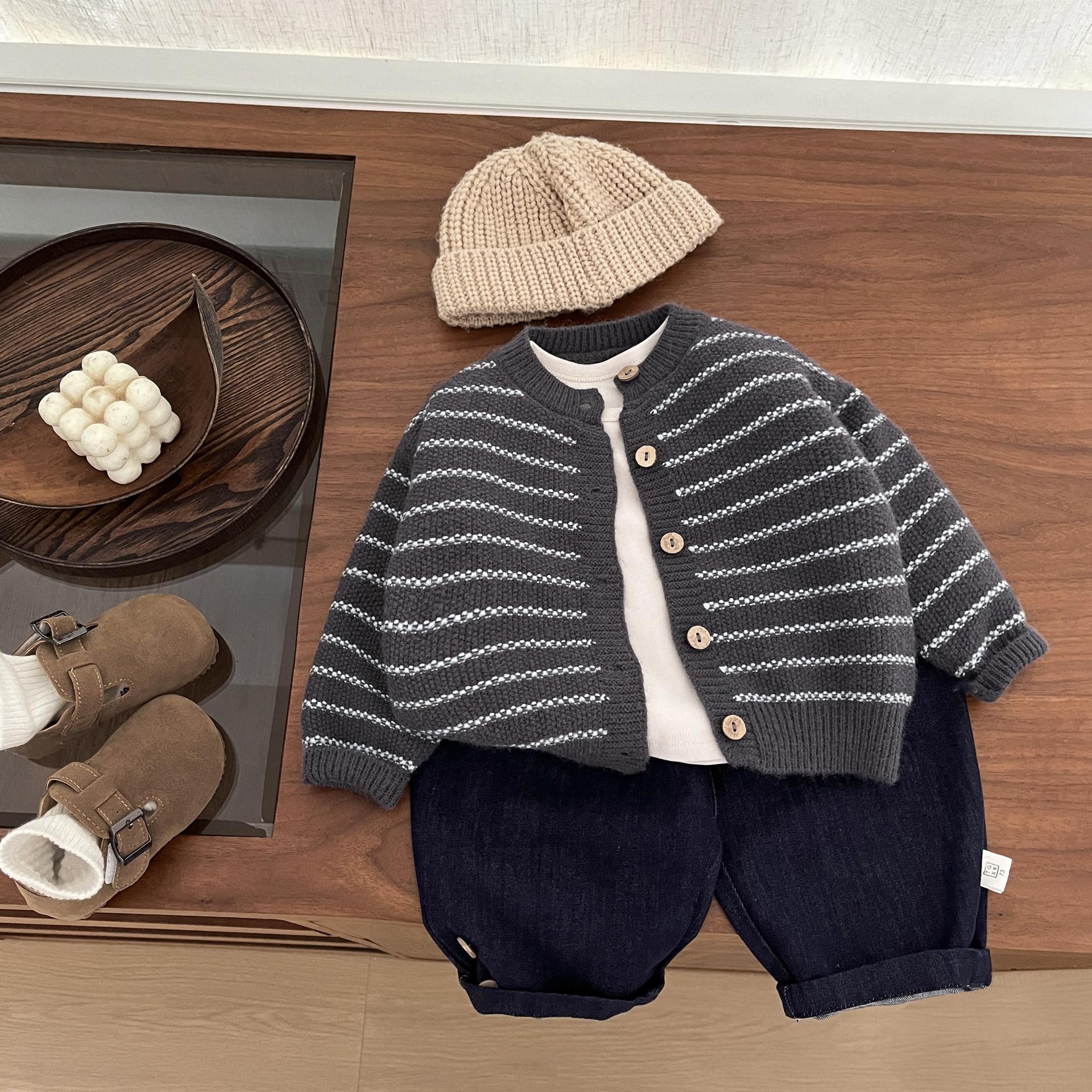 Boys' Sweater Jacket Autumn 2026 New Stylish Baby Striped Knit Cardigan Children's Versatile Autumn Clothing