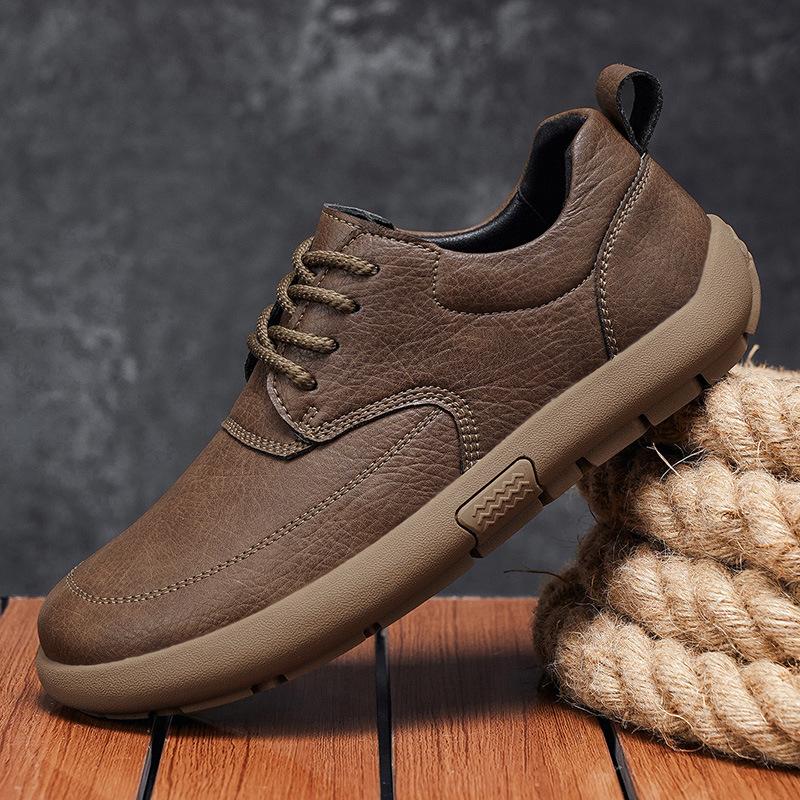 Cross-border plus-size men's leather shoes, genuine leather business men's shoes, low-top lace-up outdoor casual loafers, non-slip driving shoes