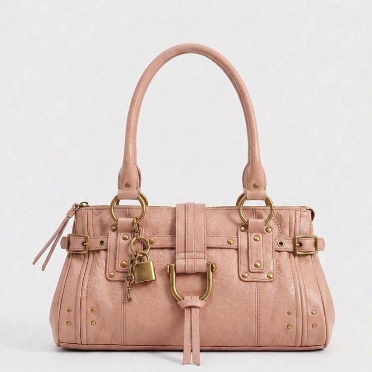Millennial-style large-capacity women's handbag 2026 new cross-border trend lock and rivet underarm tote bag
