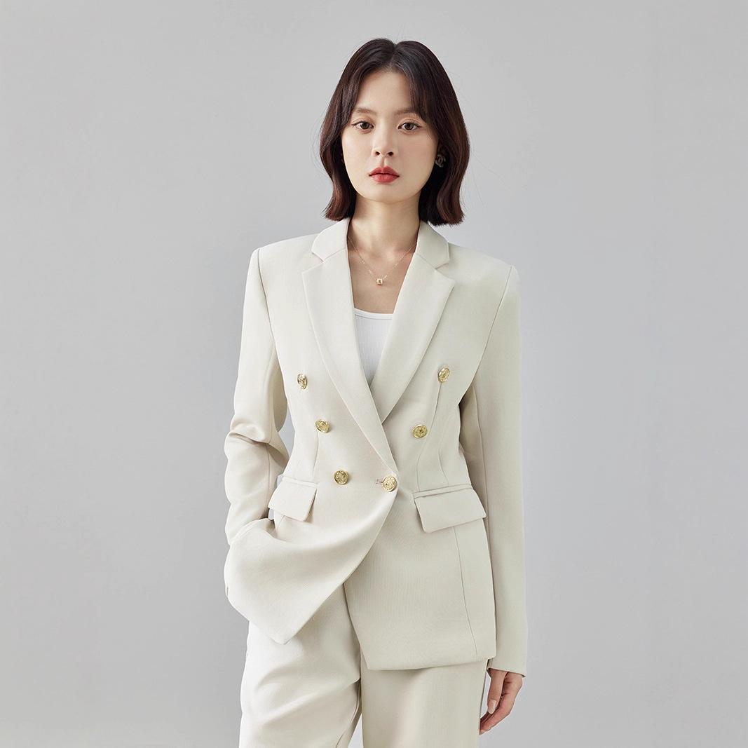 Autumn Blazer for Female College Students, White Interview Formal Wear, Professional High-End Style, Waist-Cinching for Petite Women