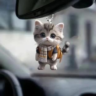 Cross-border Acrylic Cute Cat Pendant Car Interior Car Hanging Backpack Keychain Decorative Hanging