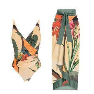 One-piece swimsuit bikini suit bikini conservative belly-covered beach skirt chiffon wrap skirt hot spring swimsuit