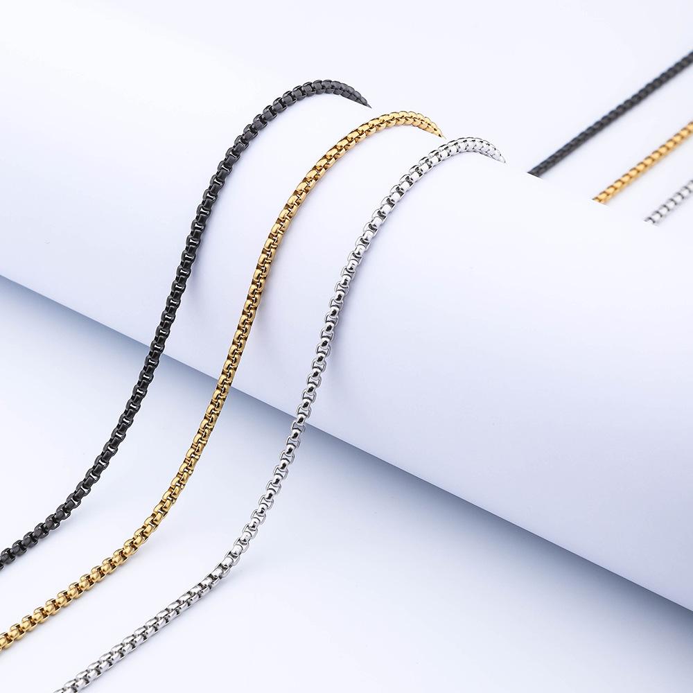 Cross-Border Popular Titanium Steel Square Pearl Chain Vacuum Color-Preserving Electroplating Chain DIY Versatile Necklace Chain for Women Wholesale