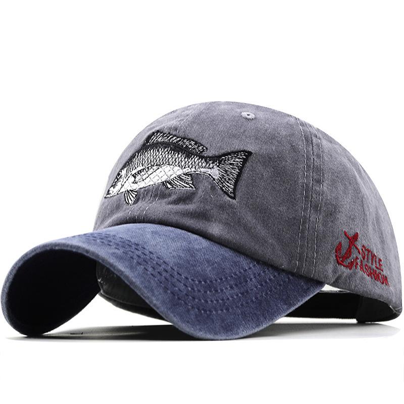 Popular coated cotton baseball cap for AliExpress, cross-border cap, fishing cap, hemp embroidered shark washable cap, unisex vintage style