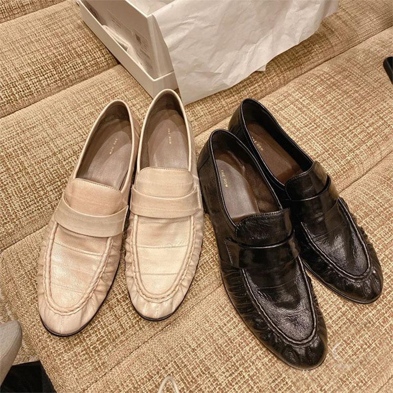 Row Spring and Summer New Retro Fashion Genuine Leather Shoes Casual Leather Shoes Eel Leather Loafers Women's High Heels