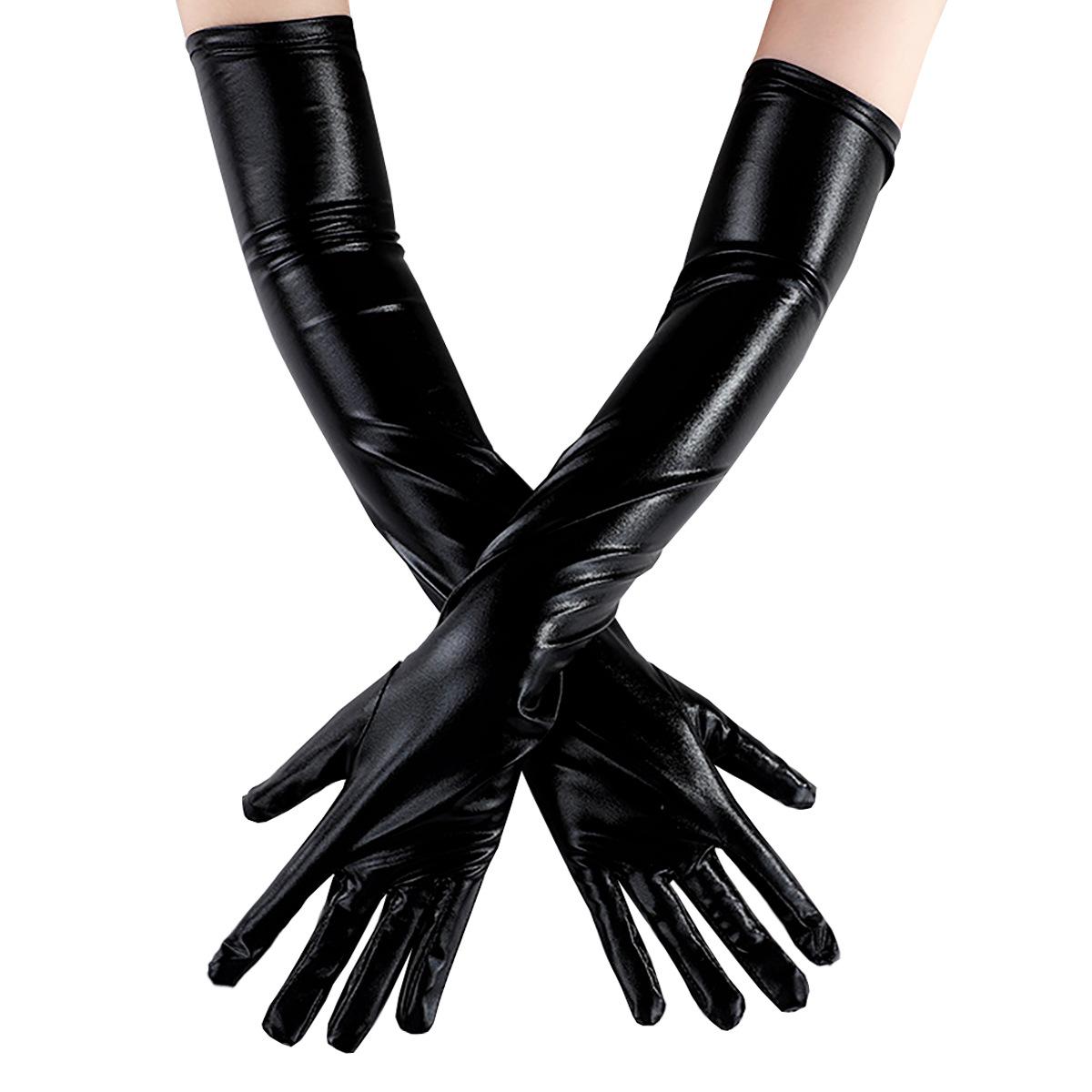 Patent Leather Long Sexy Women's Gloves Fun Black Imitation Leather Decorative Gloves Anime cosplay Pole Dance Performance Gloves